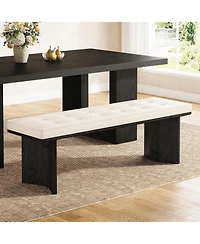 Tribesigns Solid Wood Bench with Removable Cushion, 55-Inch Modern Dining Bench for Entryway, Dining Room, Living Room, End of Bed