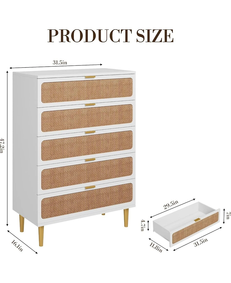gaomon Modern Rattan 5-Drawer Dresser
