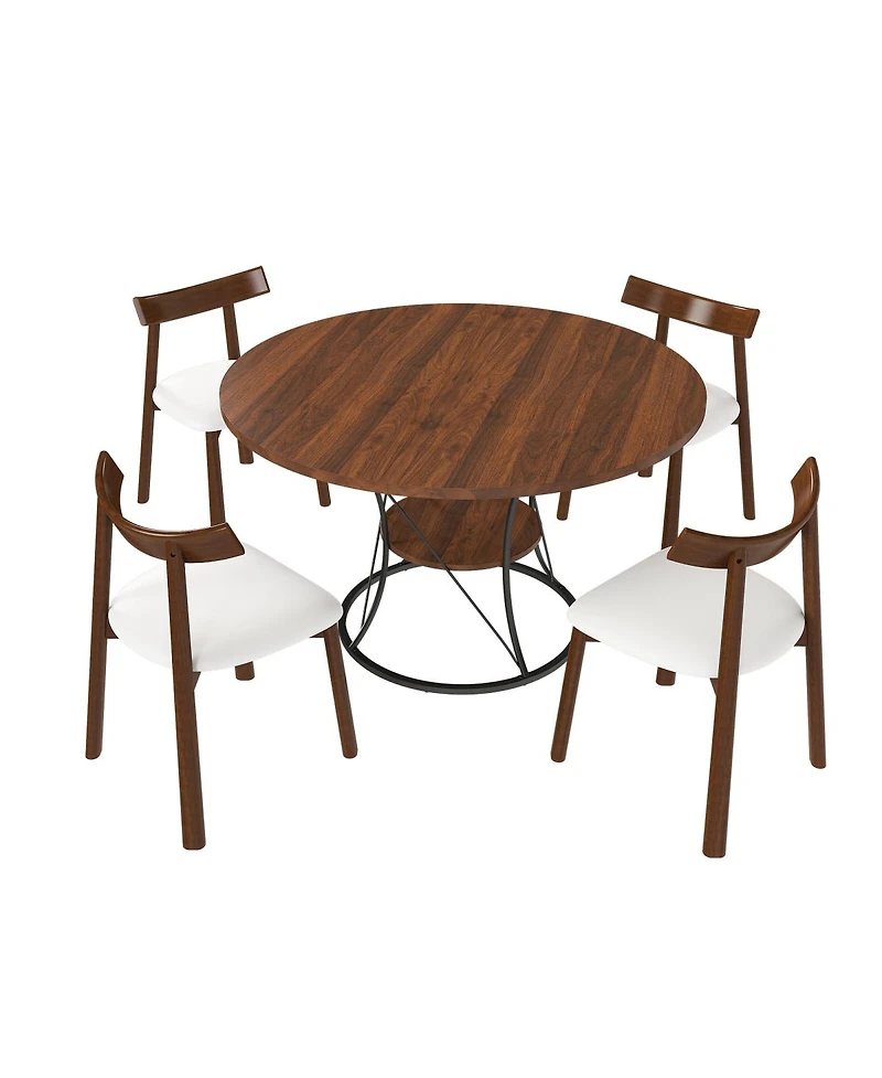 Streamdale Furniture 43" Round Extendable Dining Table Set for 4-6 with 4 Solid Wood Chairs