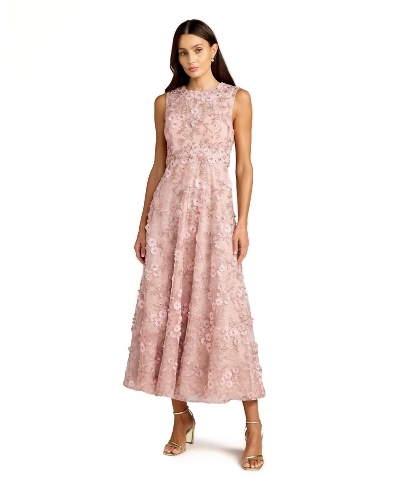 Mac Duggal Women's Floral Embroidered High Neck Midi Dress