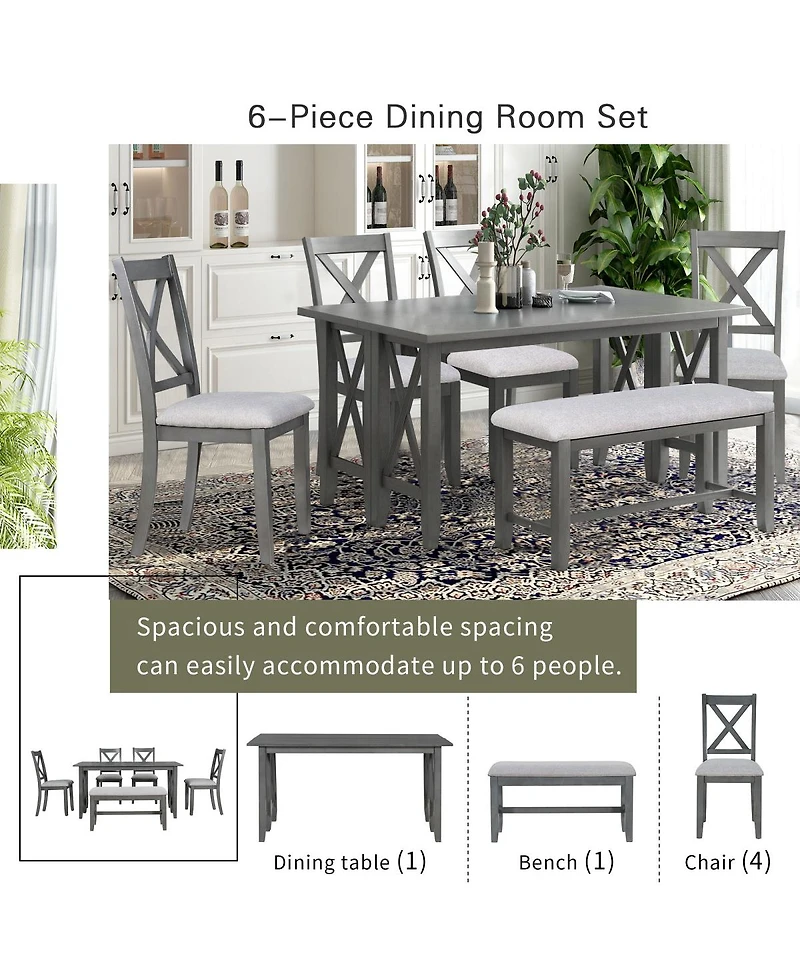 Streamdale Furniture 6-Piece Solid Wood Foldable Dining Set with Bench