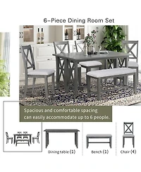 Streamdale Furniture 6-Piece Solid Wood Foldable Dining Set with Bench