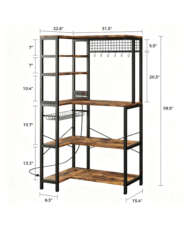 Yigii 5-Tier Corner Microwave Stand with Storage, Hooks, and Power Outlet