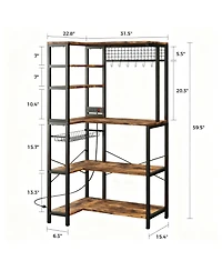 Yigii 5-Tier Corner Microwave Stand with Storage, Hooks, and Power Outlet