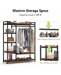 Yigii Heavy Duty Metal Frame Closet Organizer with Shelves and Rods for Clothes