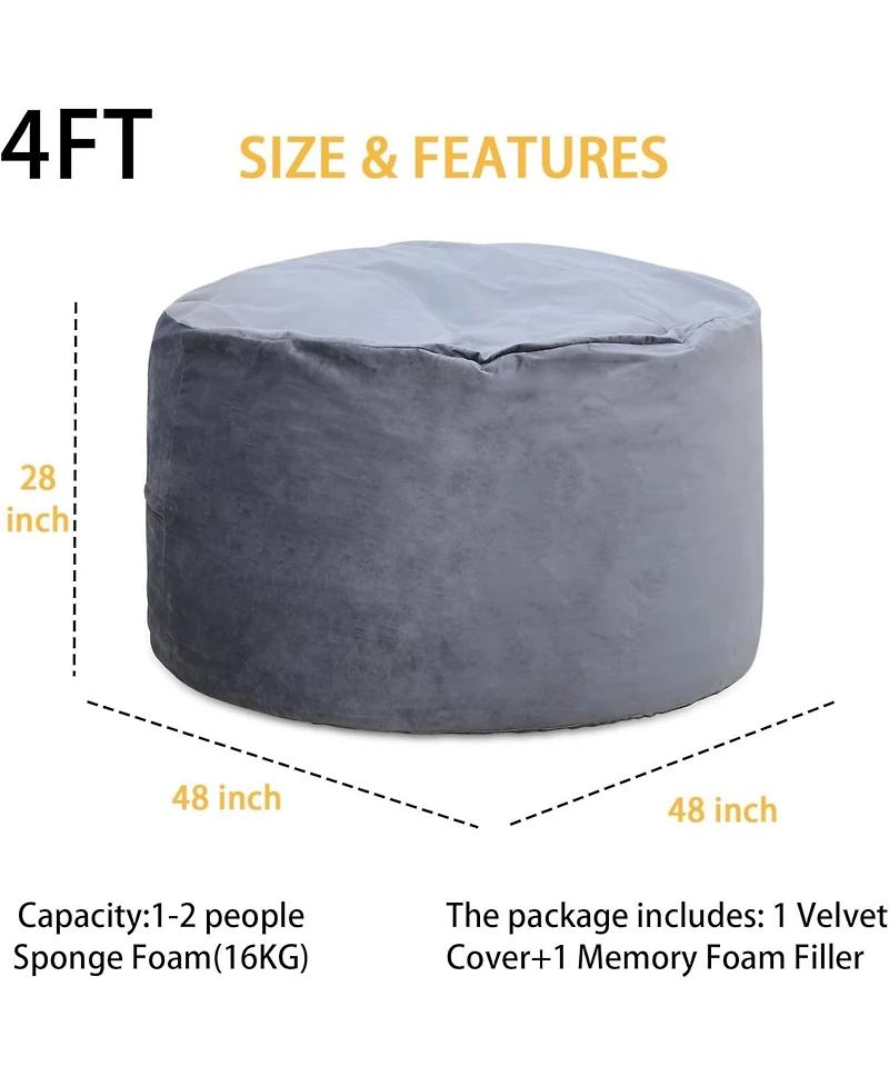gaomon Bean Bag Chairs with Cover, 4FT Adult Bean Bag Sofa Giant Beanbag Chair with Filling