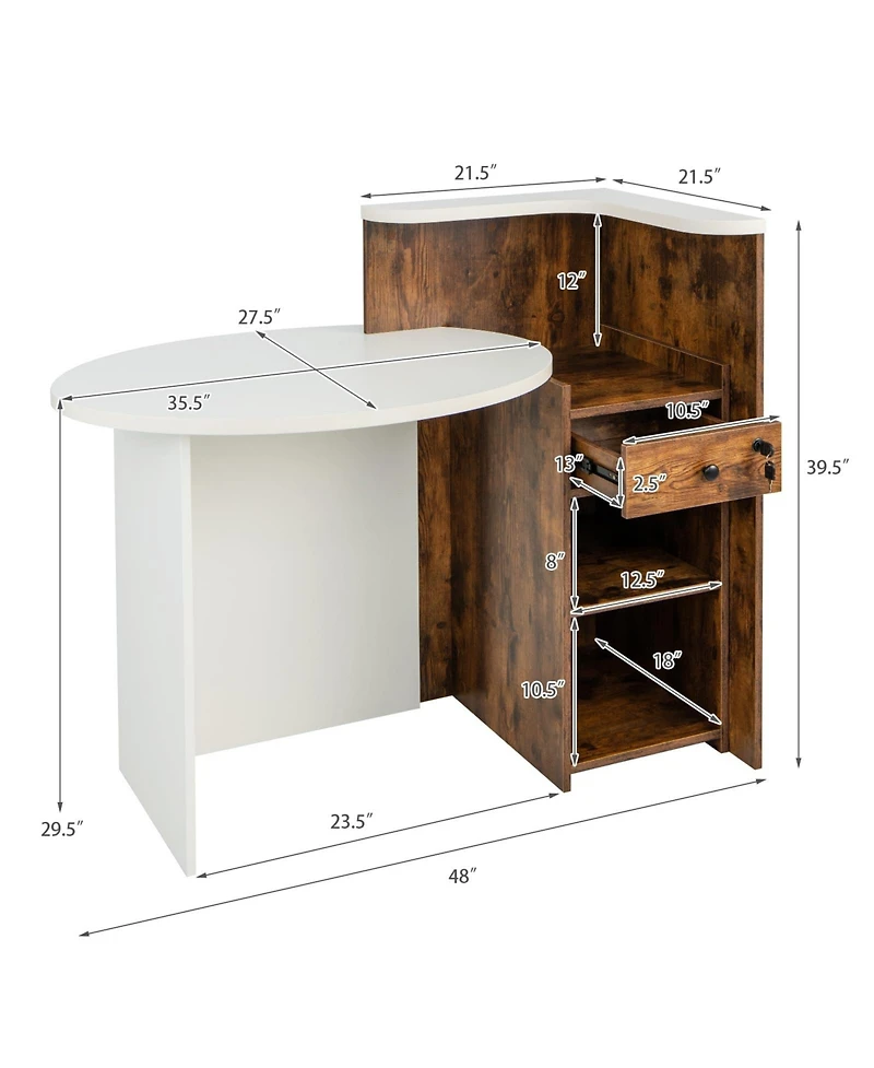 Mecale Front Reception Desk with Open Shelf and Drawer