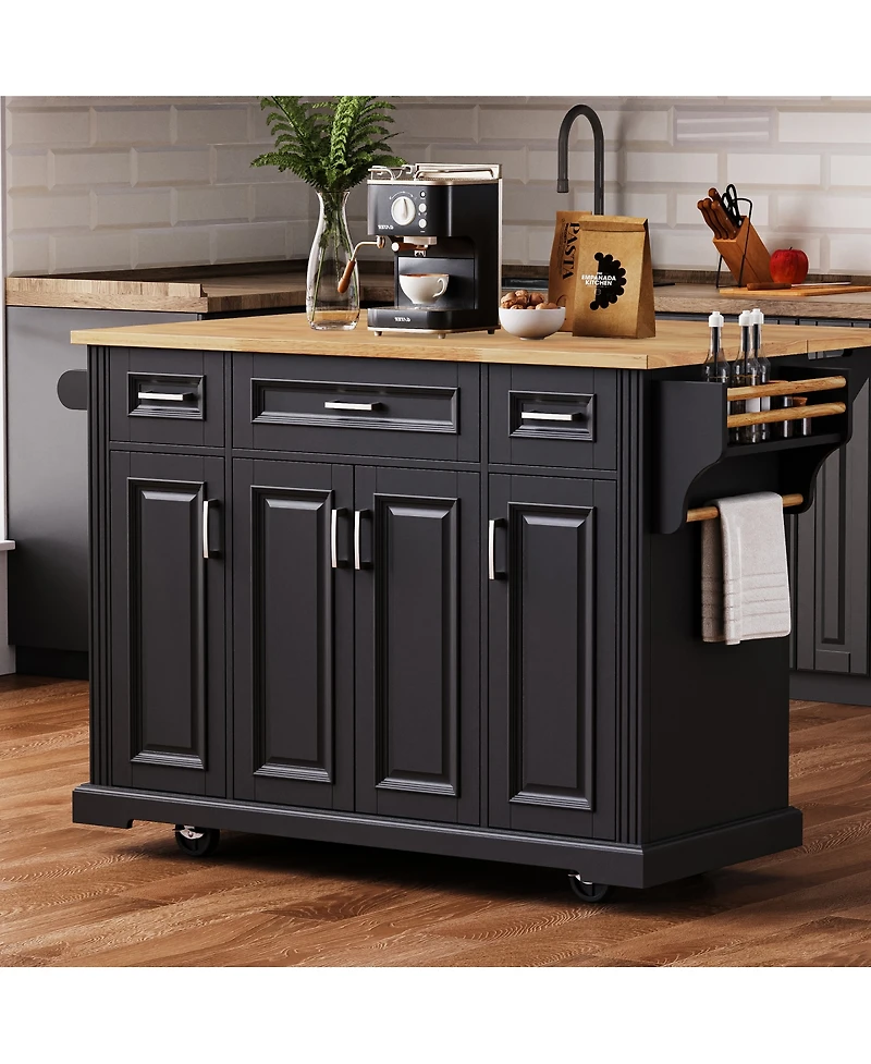 Streamdale Furniture Streamdale 54" Large Kitchen Island with Drop Leaf, Rolling Cart with 4 Doors, 3 Drawers