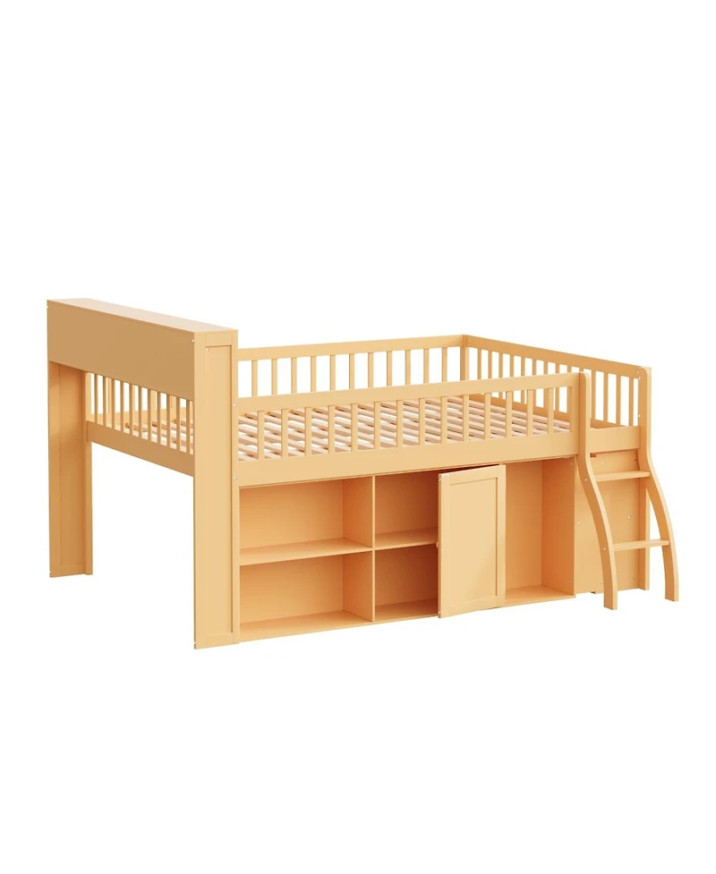 Streamdale Furniture Queen Size Loft Bed with Storage, Headboard with Led Light, Natural