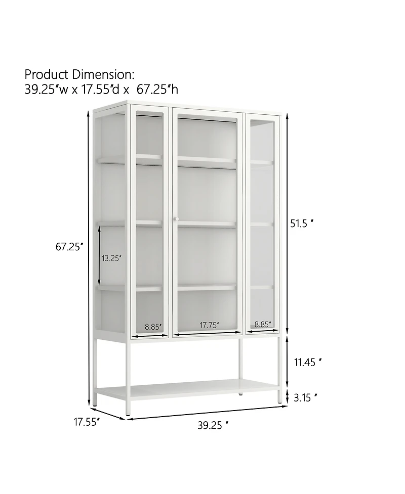 Streamdale Furniture Iron Display Cabinet with Glass Door and Led Lights