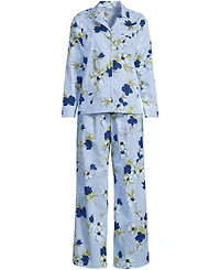 Lands' End Women's Cotton Poplin 2 Piece Pajama Set - Long Sleeve Top and Pants