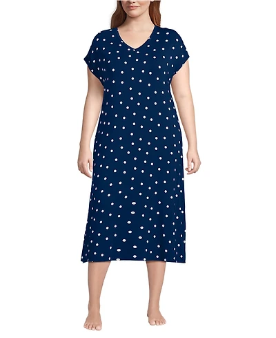 Lands' End Plus Cooling Cap Sleeve Midi Nightgown
