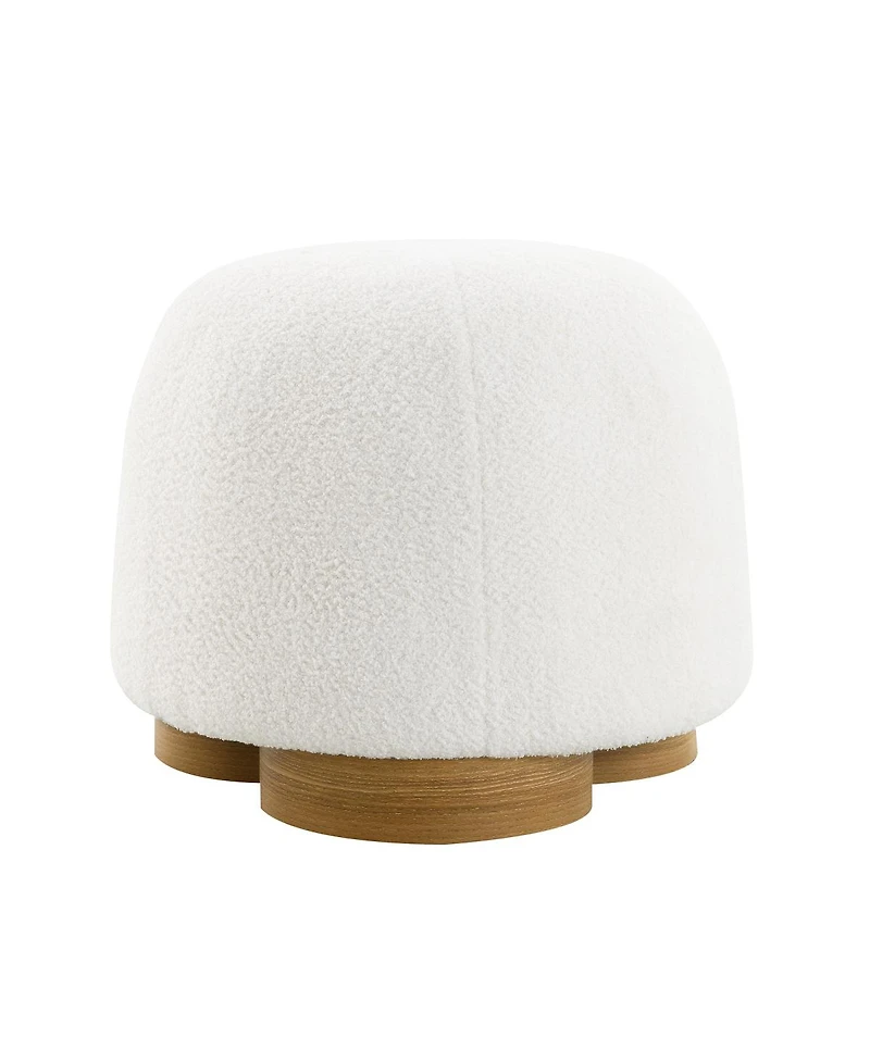 Streamdale Furniture Streamdale White Fully Assembled Round Soft Teddy Fabric Upholstered Ottoman Footstool