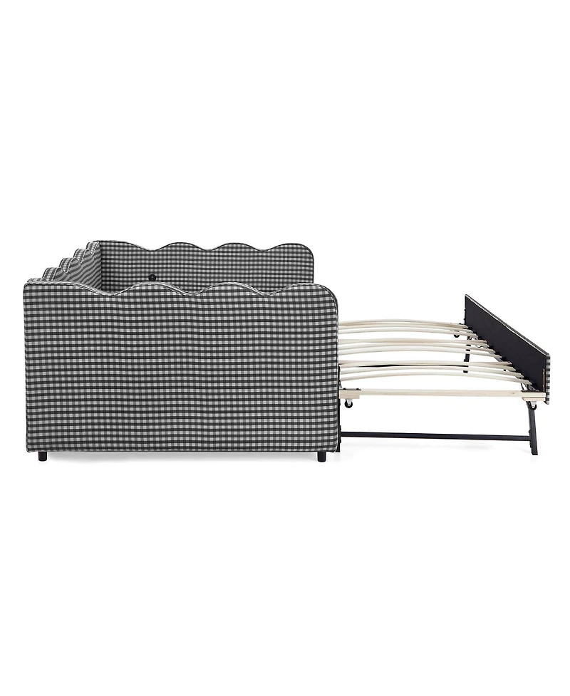 Streamdale Furniture Cozy Gingham Daybed with Twin Trundle, Usb Port