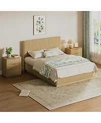 Streamdale Furniture 82 inches Queen Size Bed Frame with Led Lights, Modern Oak Wood Design