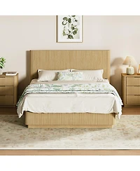 Streamdale Furniture 82 inches Queen Size Bed Frame with Led Lights, Modern Oak Wood Design