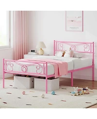 gaomon Twin Bed Frame Platform with Headboard and Footboard Metal Mattress Foundation Storage