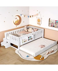 Streamdale Furniture 79 inches Twin Bed with Bookshelves, Staircase, Trundle