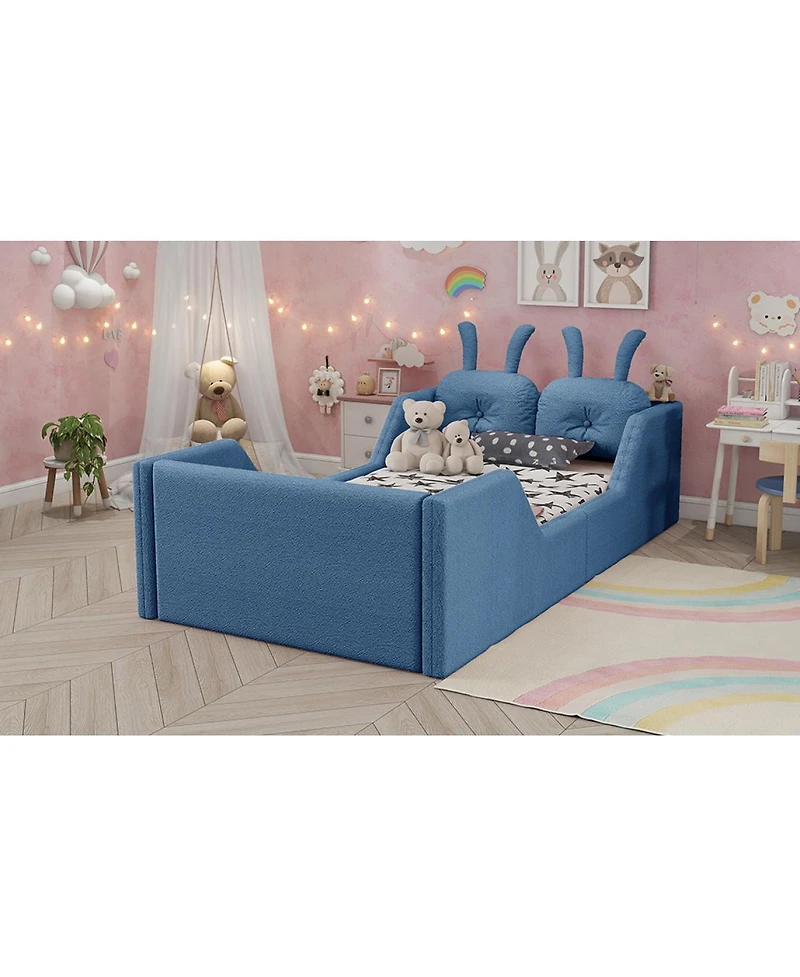 Streamdale Furniture Twin Upholstered Platform Bed with Rabbit Cushion & Removable Rails