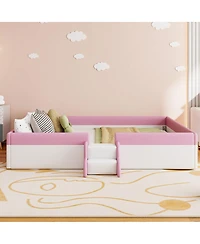 Streamdale Furniture King Size Upholstered Daybed Frame with Fence and Stairs