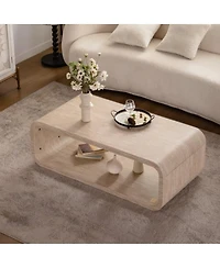 Streamdale Furniture Modern Open-Frame Curved Light Wood Coffee Table with Storage