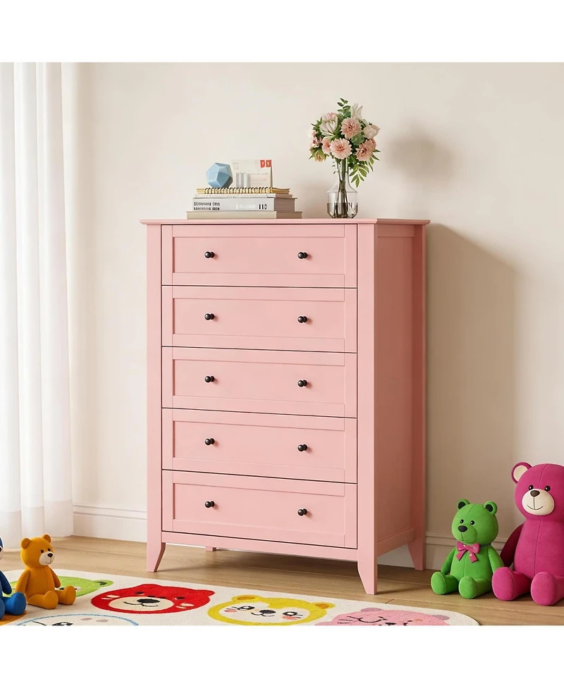 Gaomon 5-Drawer Tall Dresser for Bedroom, Modern Wooden Storage Chest with Metal Knobs for Closet, Living Room