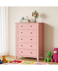 Gaomon 5-Drawer Tall Dresser for Bedroom, Modern Wooden Storage Chest with Metal Knobs for Closet, Living Room