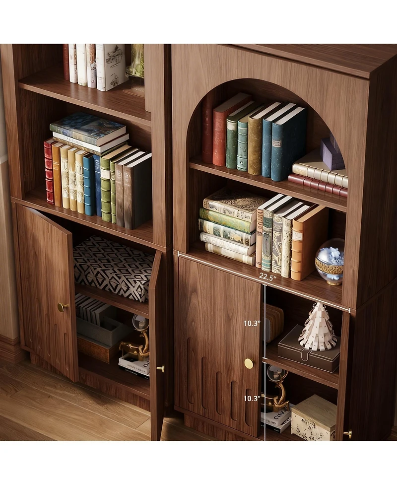 Yigii Mid-Century Walnut 6-Tier Bookshelf, Home Office & Living Room