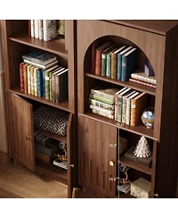 Yigii Mid-Century Walnut 6-Tier Bookshelf, Home Office & Living Room