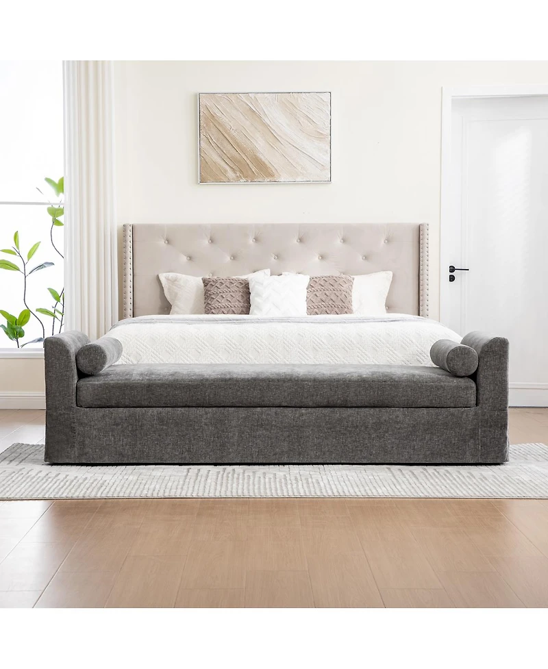 Streamdale Furniture Modern Chenille Chaise Lounge Couch with Armrests & Pillows