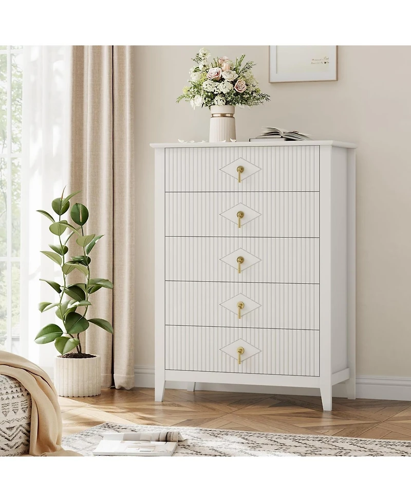 gaomon 32" Wide 5-Drawer Wooden Dresser with Metal Handles Bedroom Storage Cabinet