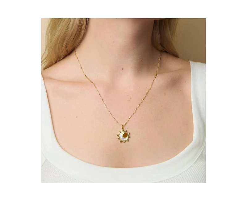 Little Sky Stone Eclipse Charm Mop Pendant Necklace in 14k Gold Finish