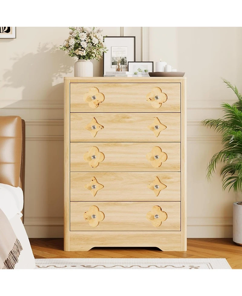 gaomon 5 Drawer Tall Boho Dresser, Wooden Storage Chest for Bedroom, Living Room