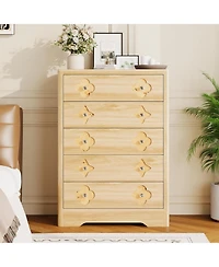 gaomon 5 Drawer Tall Boho Dresser, Wooden Storage Chest for Bedroom, Living Room