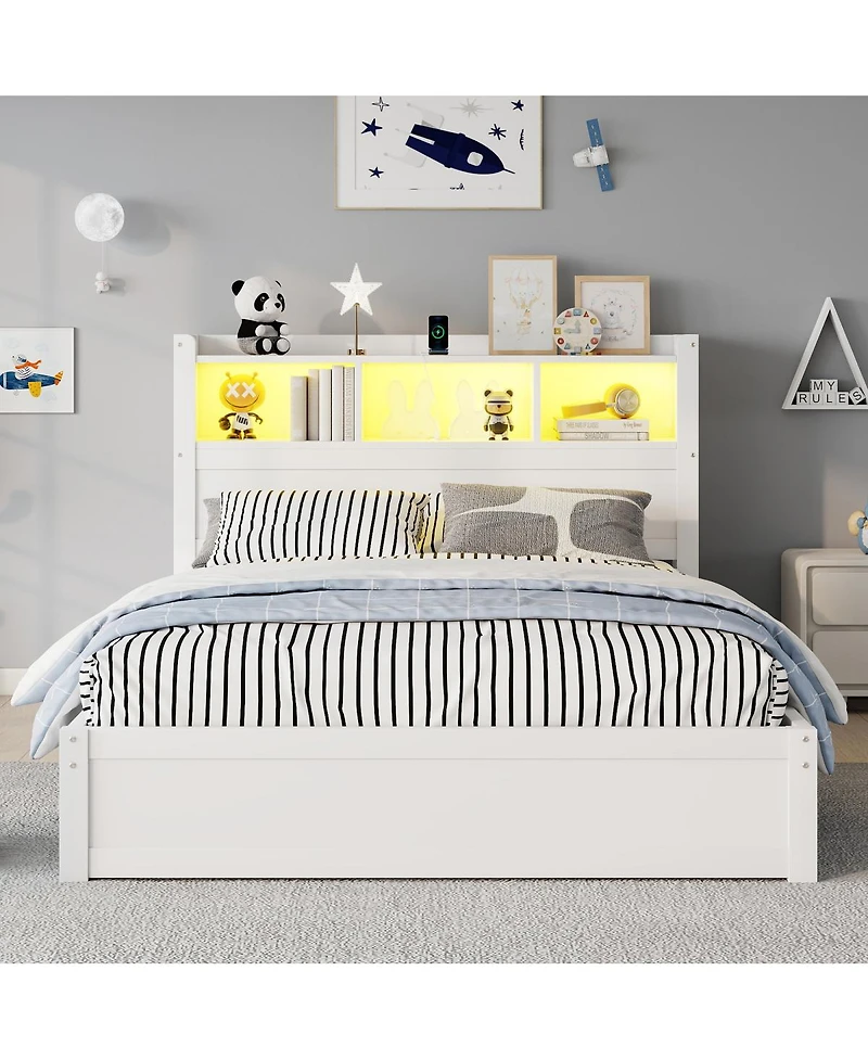 Streamdale Furniture Full Size Wood Bed with Drawers, Storage Headboard & Cabinet