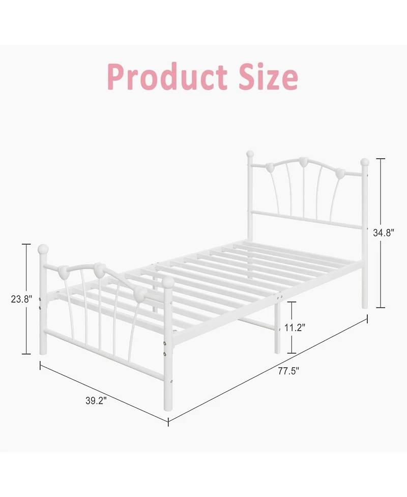 gaomon Bed Frame, Heart Shaped Metal Bed Frame with Headboard and Footboard, Platform Bed Frame with Sturdy Slat Support, Underbed Storage Space