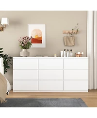 Streamdale Furniture 9 Drawer Modern White Matte Wood Dresser for Bedroom & Living Room