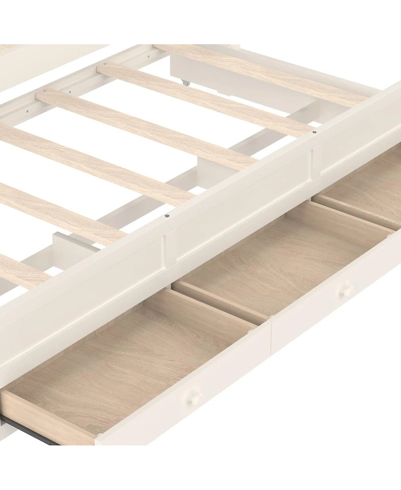 Streamdale Furniture Twin Upholstered Platform Bed with Trundle, 3 Drawers & Canopy