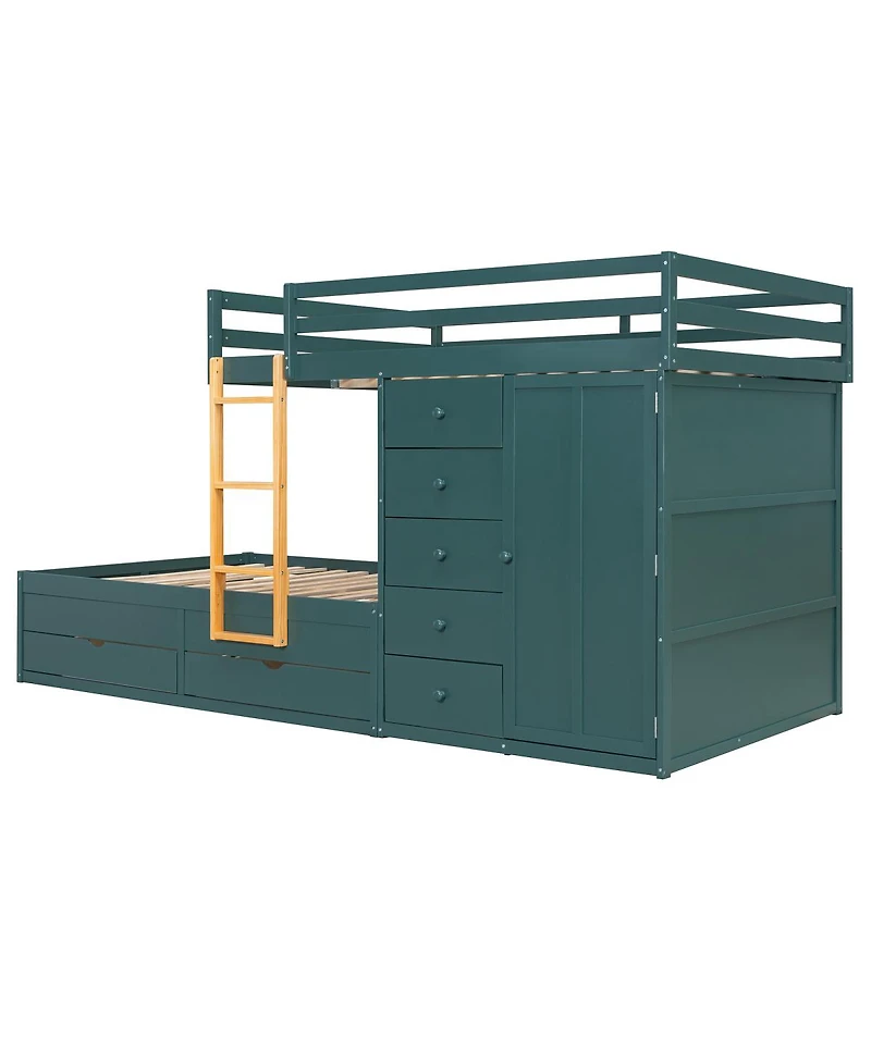 Streamdale Furniture Full Size Bunk Bed with 2 Large & 5 Small Drawers, Wardrobe