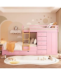 Streamdale Furniture Full Size Bunk Bed with 2 Large & 5 Small Drawers, Wood & Mdf