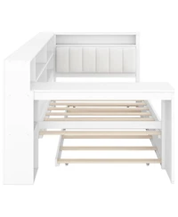 Streamdale Furniture Wood Twin Platform Bed with Storage, Trundle, Charging, Led, Desk, Headboard