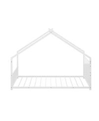 Streamdale Furniture Twin Size House Bed with Roof & Lights, Metal Frame, No Box Spring