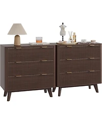 gaomon 2PCS Fluted Nightstand, Modern 3 Drawer Bedside Table with Faux Marble Top, End Table for Bedroom Living Room