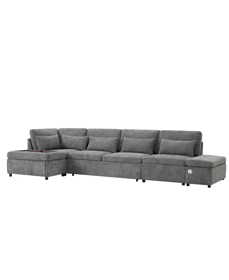 Streamdale Furniture L-Shaped Sleeper Sofa with Usb Charging and Storage