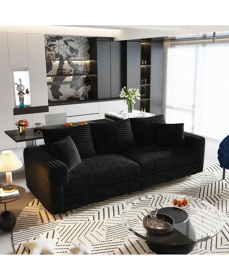 Streamdale Furniture 82 Plush Corduroy 3-Seat Sofa with Movable Ottoman