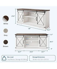 gaomon Farmhouse 59" Tv Stand Up to 65 Inches, Mid Century Modern Entertainment Center with Storage Cabinets