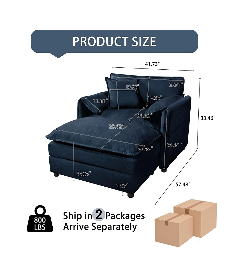 Boyel Living Recliner Chair with Movable Ottoman – Soft Chenille, Oversized Diy-Combination Lounge Chair