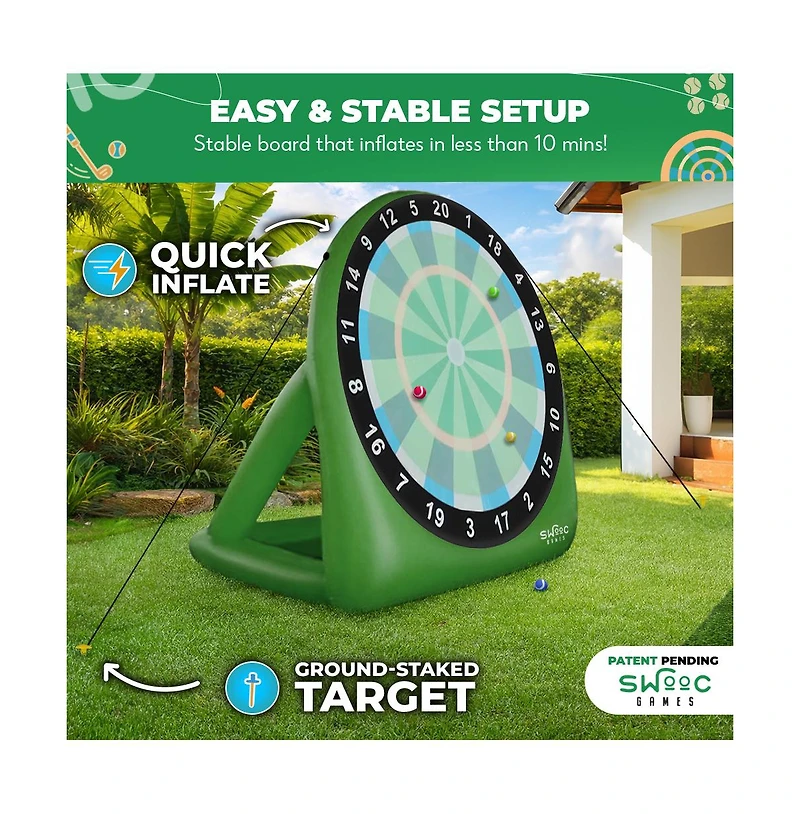 Swooc Xl Bull Chipper | Giant Golf Darts w/ 10+ Golf Games | Backyard Game w/ Air Pump | Yard Game for Adults | Outdoor Games