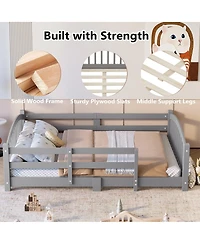 Streamdale Furniture Montessori Floor Bed with Slats, Guardrails, and Fence