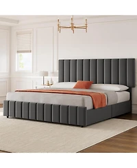 gaomon White Queen Pu Leather Upholstered Bed Frame with 4 Storage Drawers, Adjustable Headboard